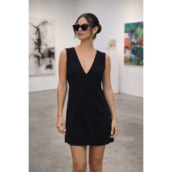 Helmut Lang Dresses & Skirts - Helmut Lang V-Neck Mini Dress Women Size M Black Excellent Zip Back Shift Silk
